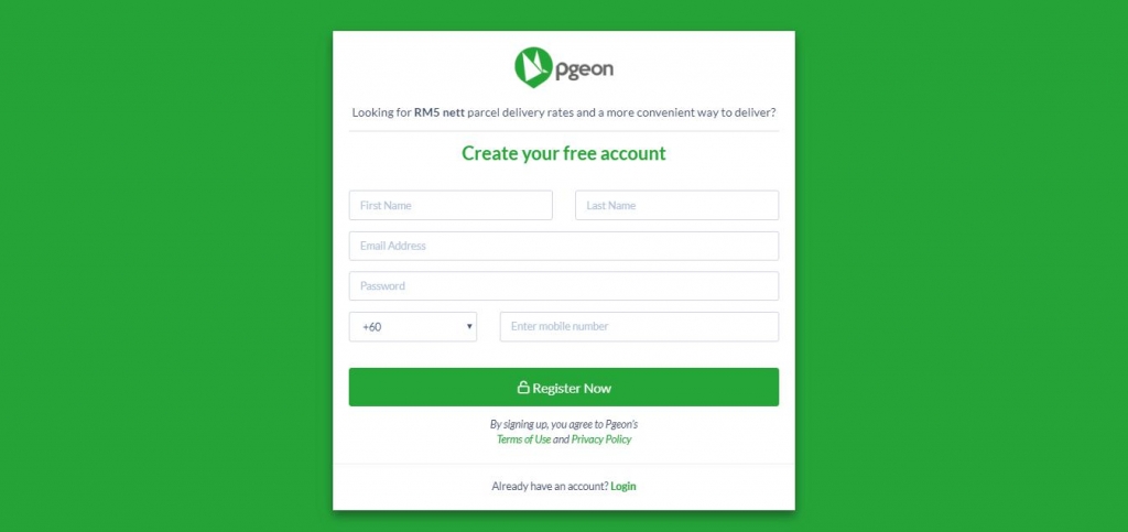 Pgeon Sign Up